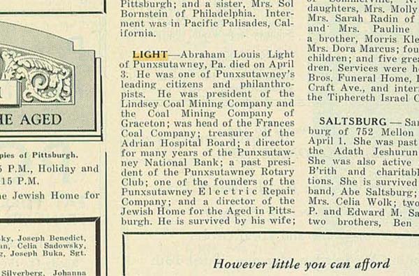 Abraham Light obituary - Rauh Jewish Archives